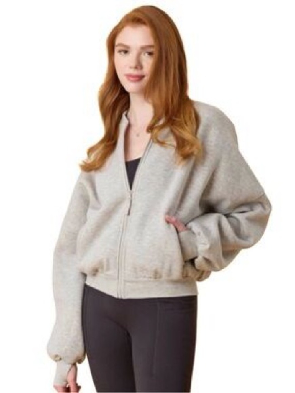 Zip-Front Women's Bomber Sweatshirt - Light Gray